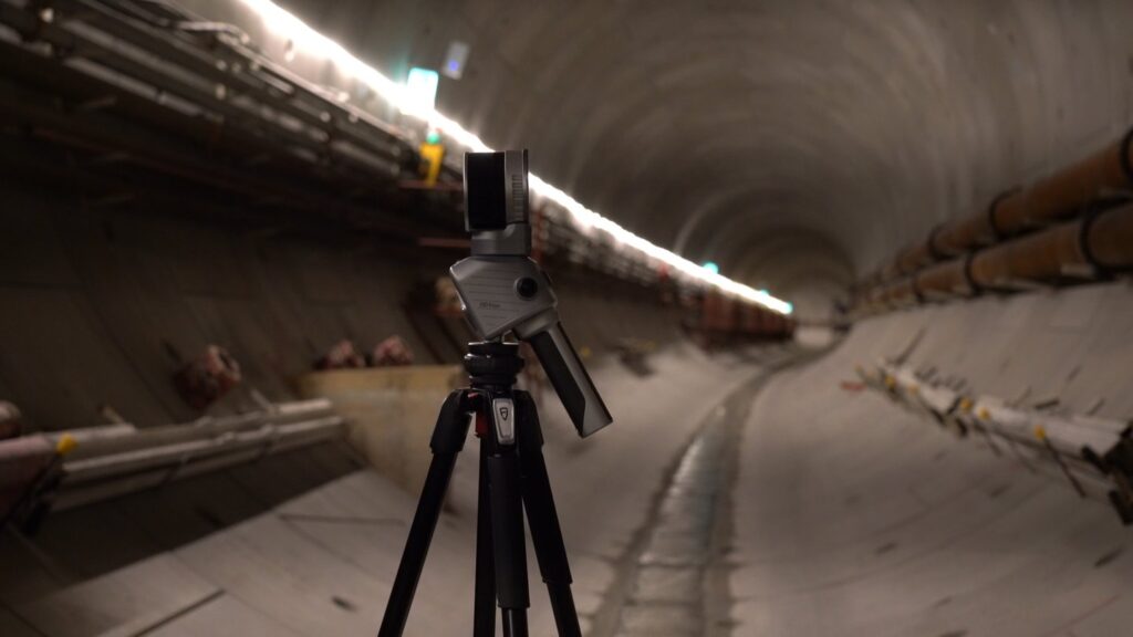FJD Trion T1 on a tripod in Terrestrial Mode inside a tunnel