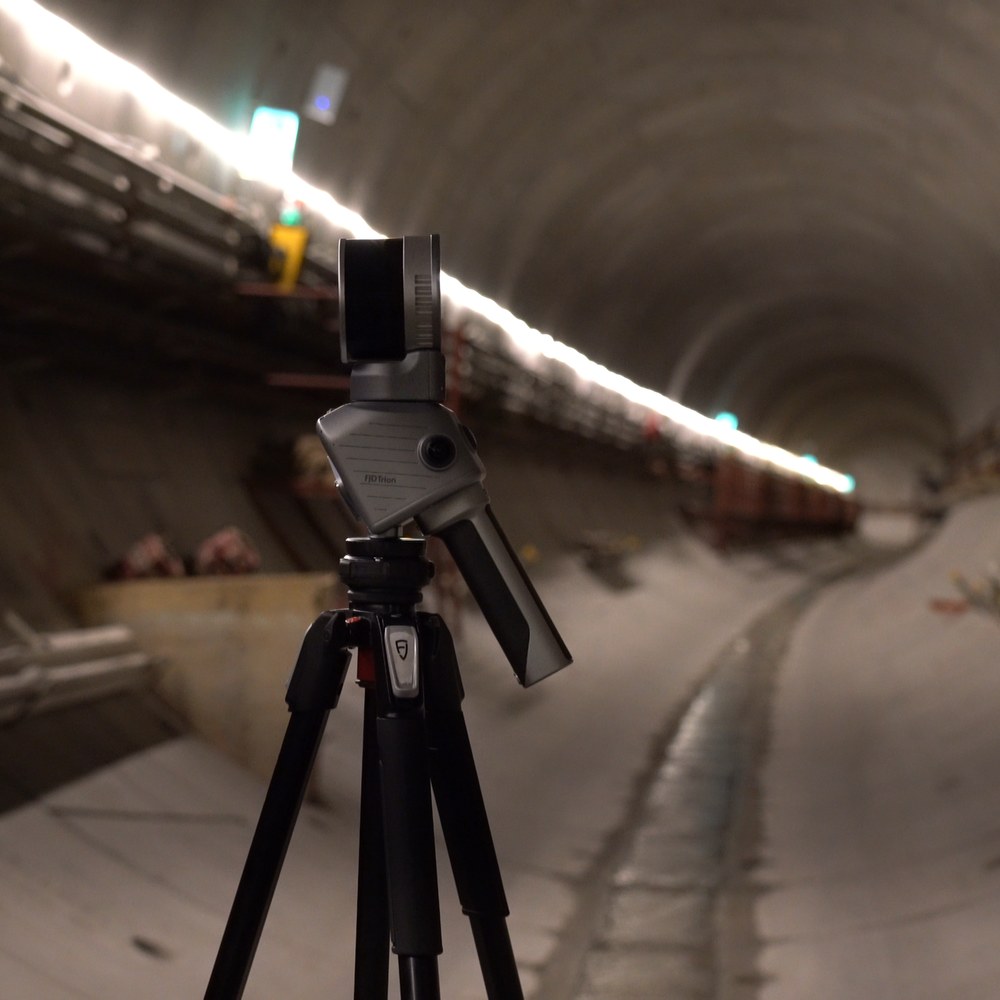 FJD Trion T1 on a tripod scanning a tunnel in Terrestrial Mode