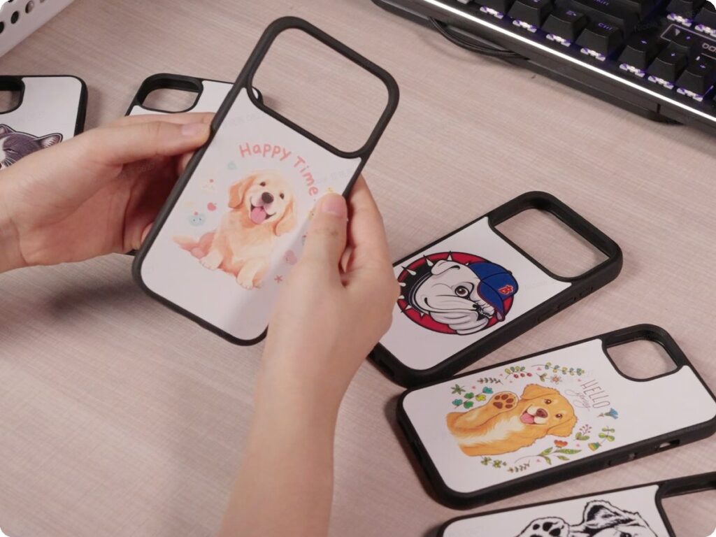 Custom UV-printed phone cases made on the HeyGears G1X