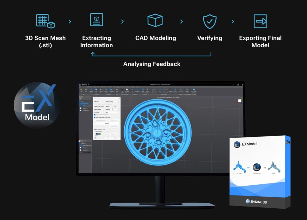 EinScan Trak scan data processed into a CAD model in EXModel software